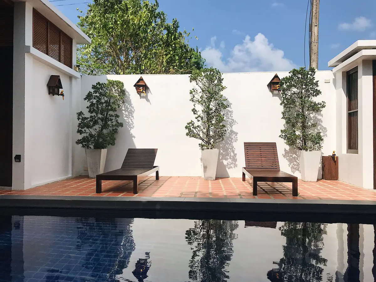 Poolside sunbeds